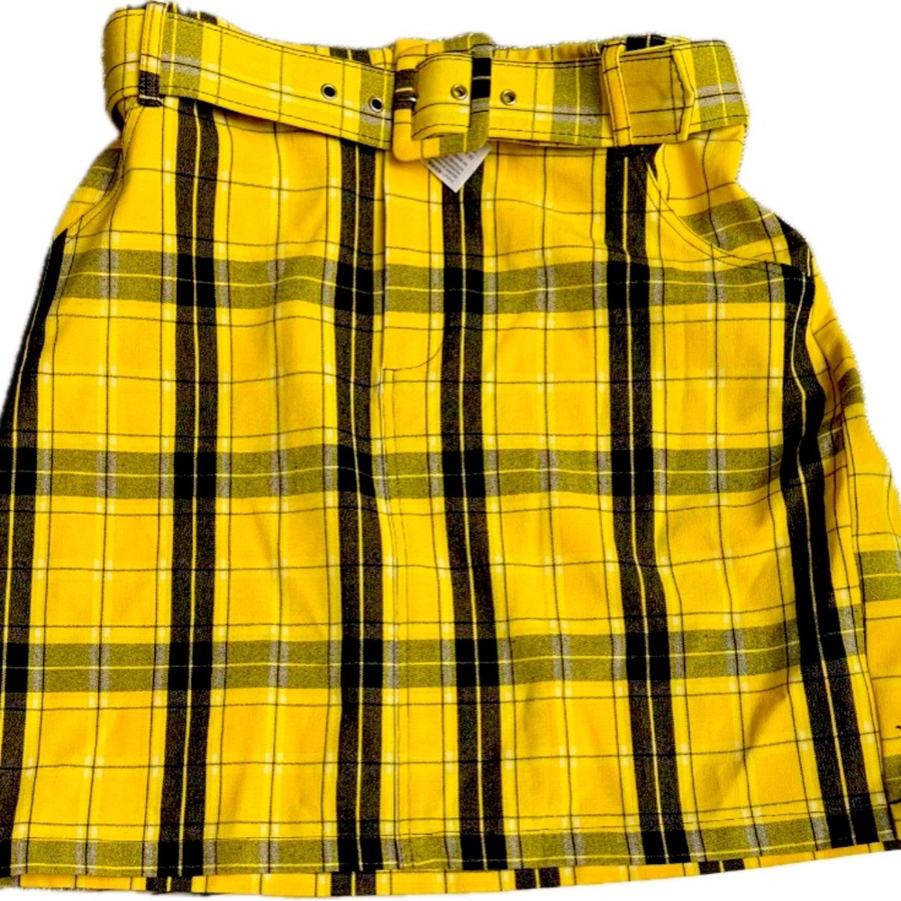Holster Ultra High Rise Yellow And Black Plaid Cotton Skirt With Belt